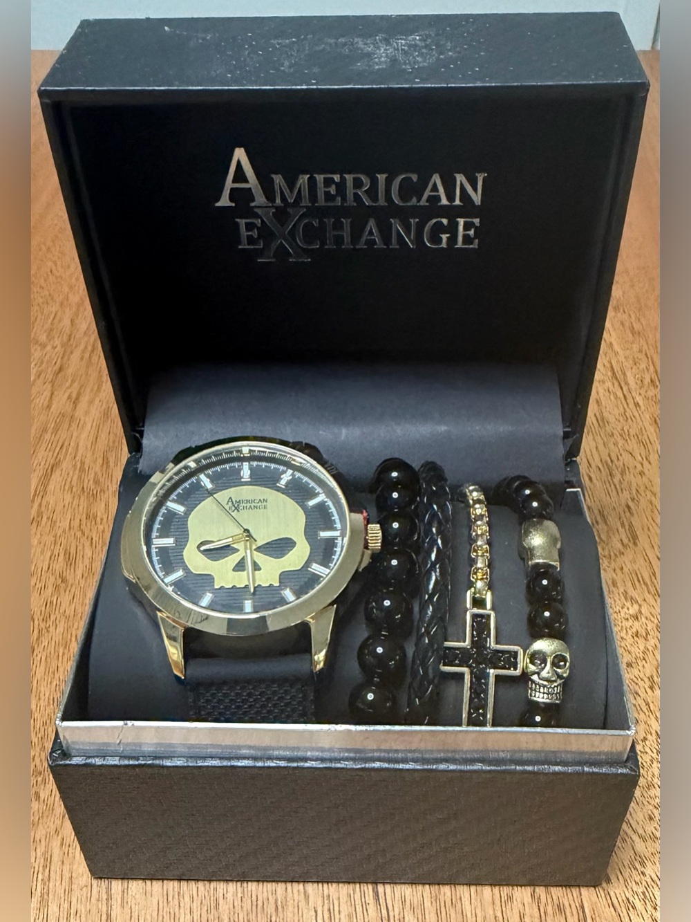American Exchange Men's Black Silicone Strap Watch 47mm Gift Set
